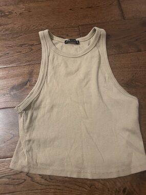 Zara Cream Ribbed Tank Crop Top